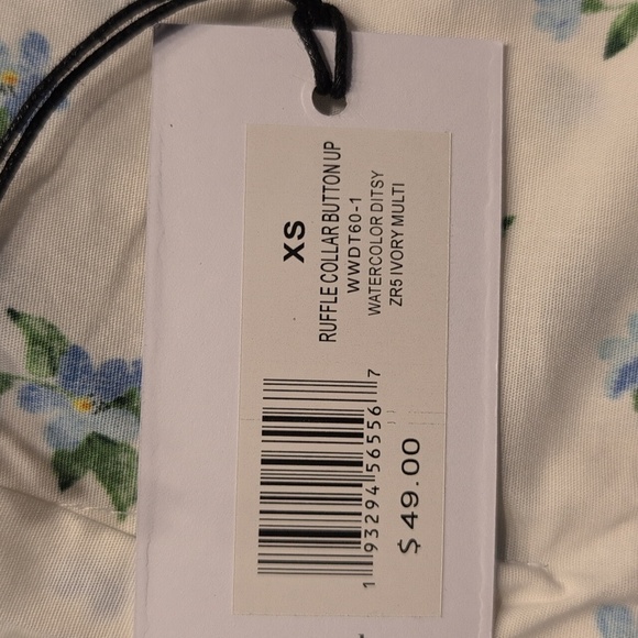 WeWoreWhat Ruffle Collar Button-Up Top Watercolor Ditsy Sz XS NWT - Picture 7 of 11